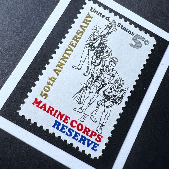 Marine Corps Framed Postage Stamp Art 4x4 USA #1315 - Picture 1 of 4